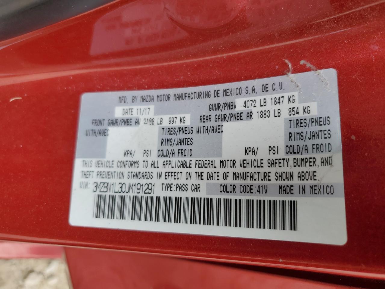 3MZBN1L30JM191291 2018 Mazda 3 Touring