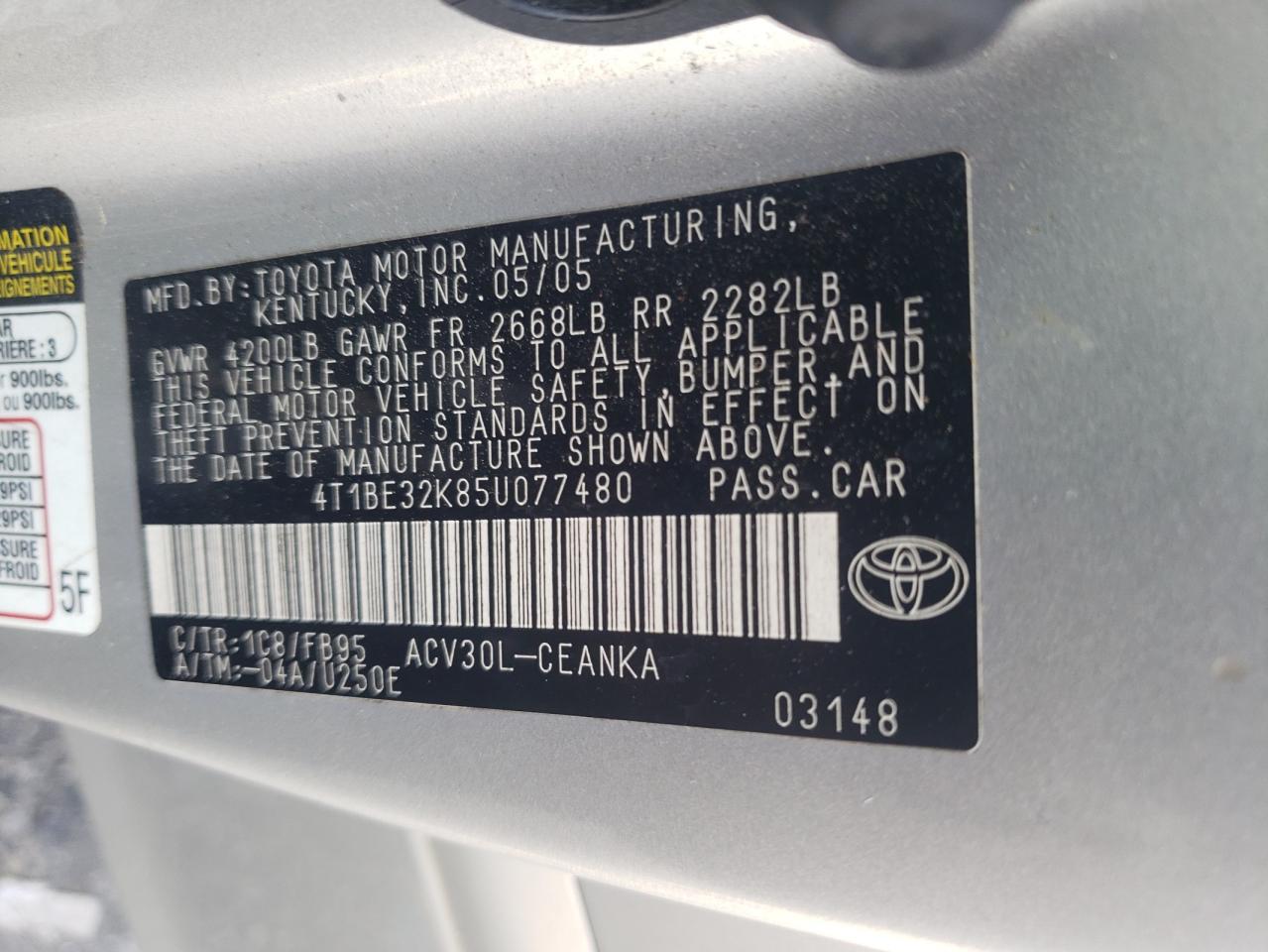 4T1BE32K85U077480 2005 Toyota Camry Le