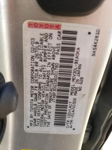 2003 Lexus Es 300 VIN: JTHBF30G336001780 Lot: 56955674