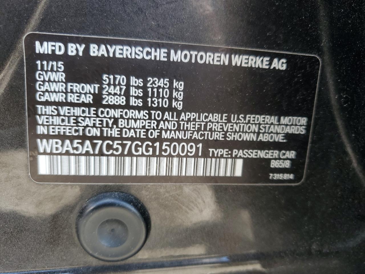 WBA5A7C57GG150091 2016 BMW 528 Xi