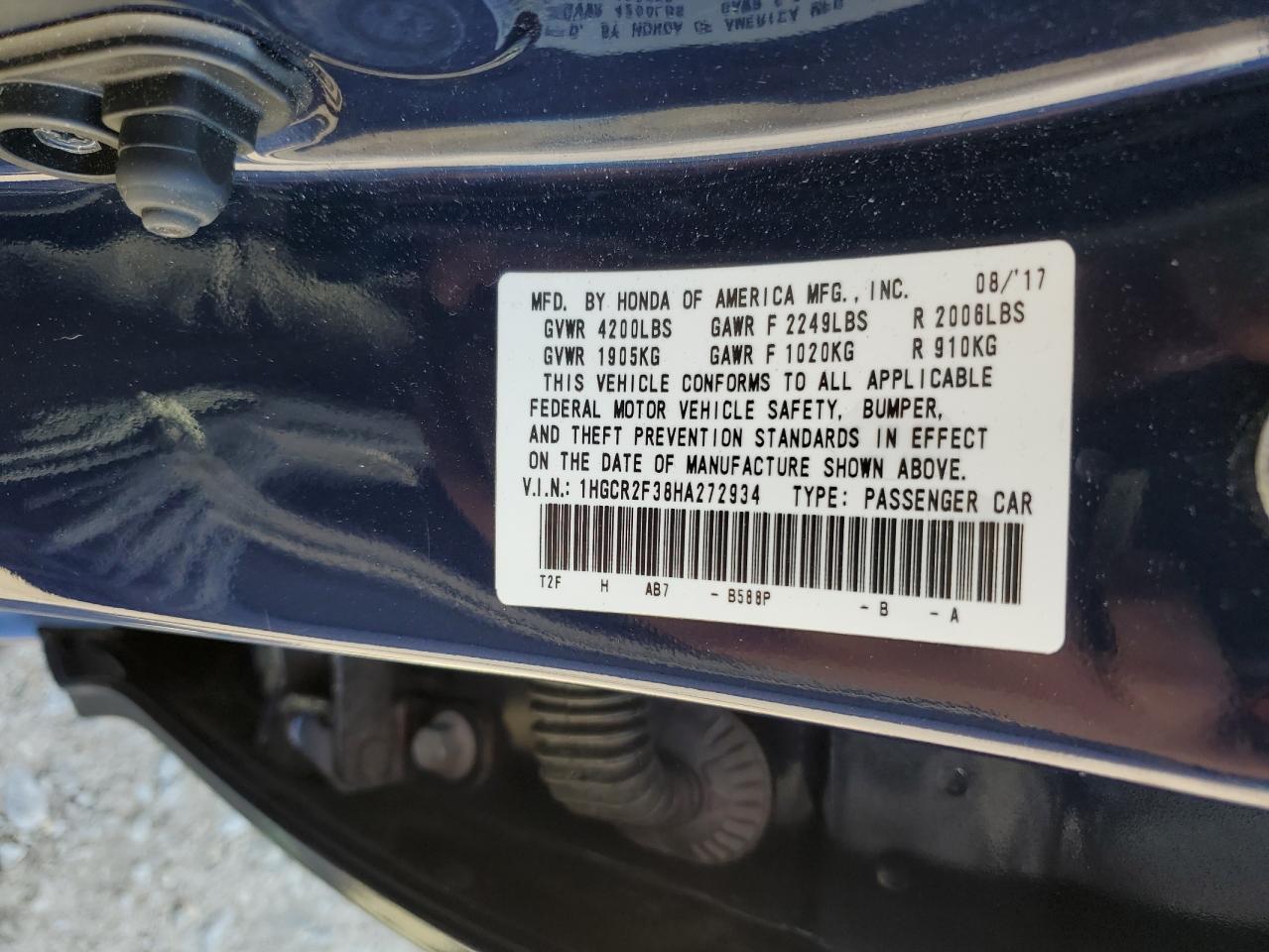 1HGCR2F38HA272934 2017 Honda Accord Lx