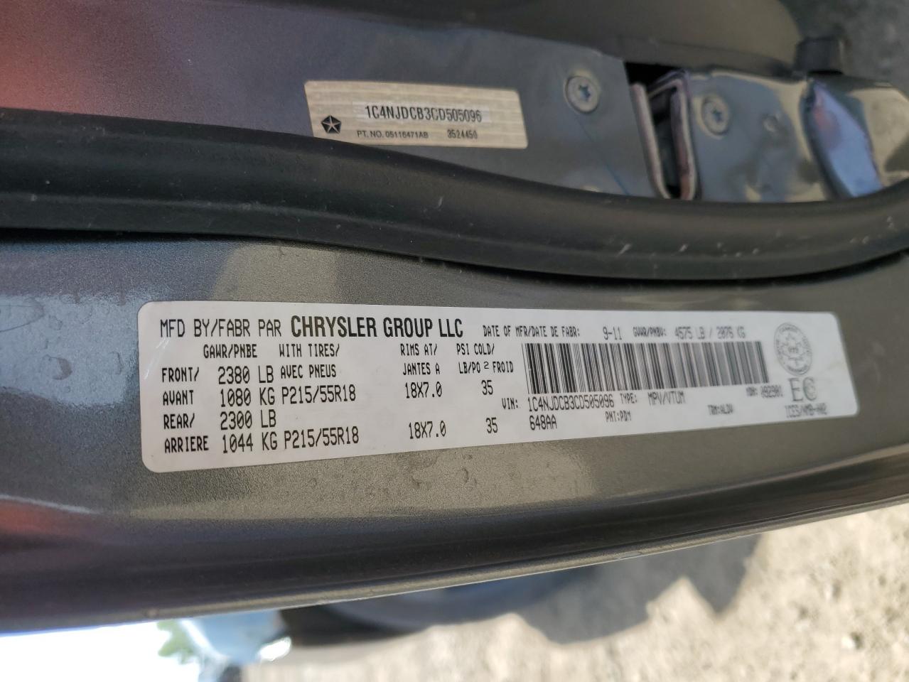 1C4NJDCB3CD505096 2012 Jeep Compass Limited