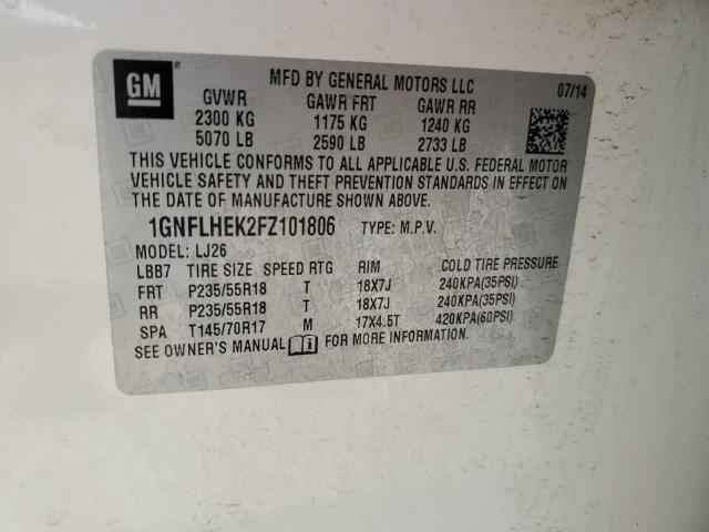 2015 Chevrolet Equinox Ltz VIN: 1GNFLHEK2FZ101806 Lot: 56617814