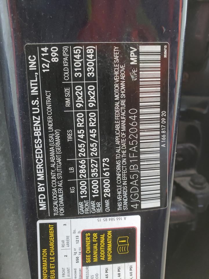 4JGDA5JB1FA520640 2015 Mercedes-Benz Ml 350