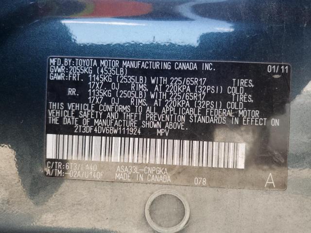 2011 Toyota Rav4 Limited VIN: 2T3DF4DV6BW111924 Lot: 54494764