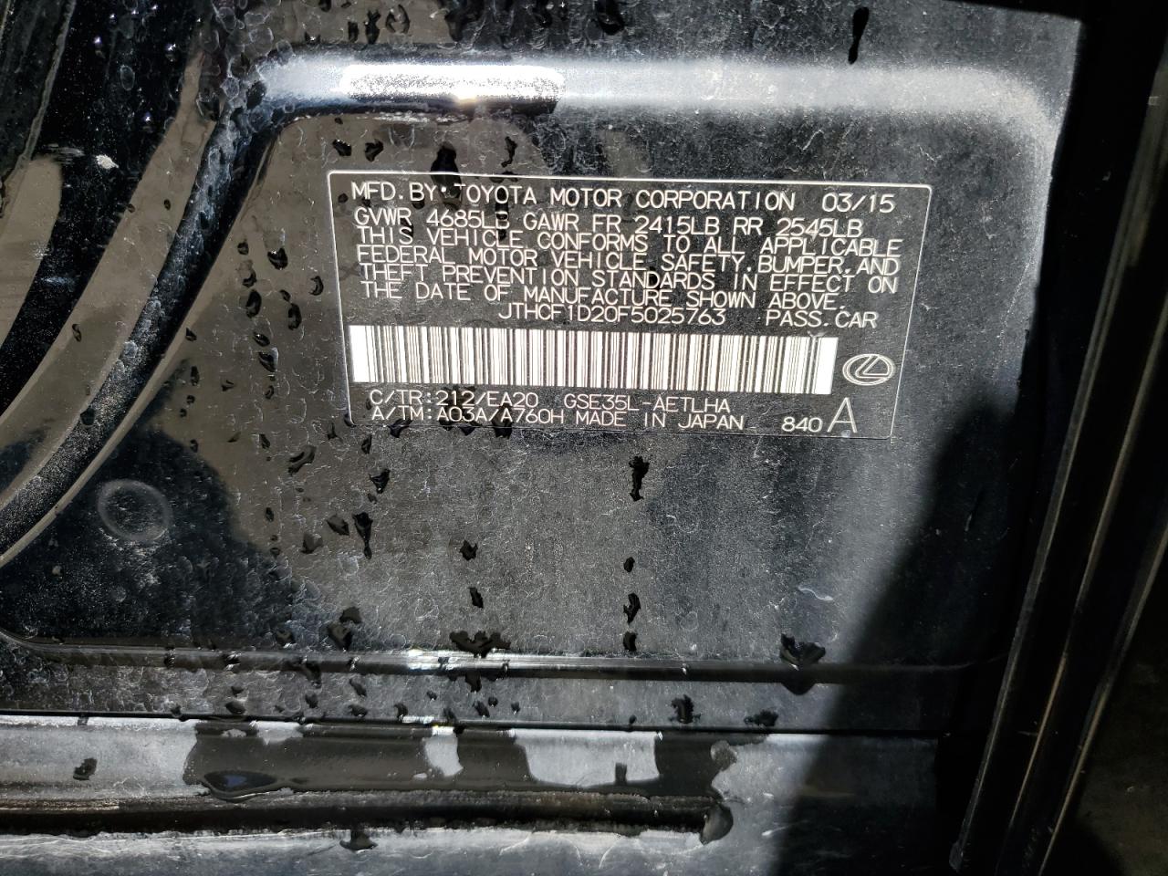 JTHCF1D20F5025763 2015 Lexus Is 250