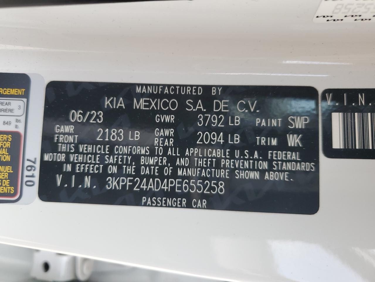 3KPF24AD4PE655258 2023 Kia Forte Lx