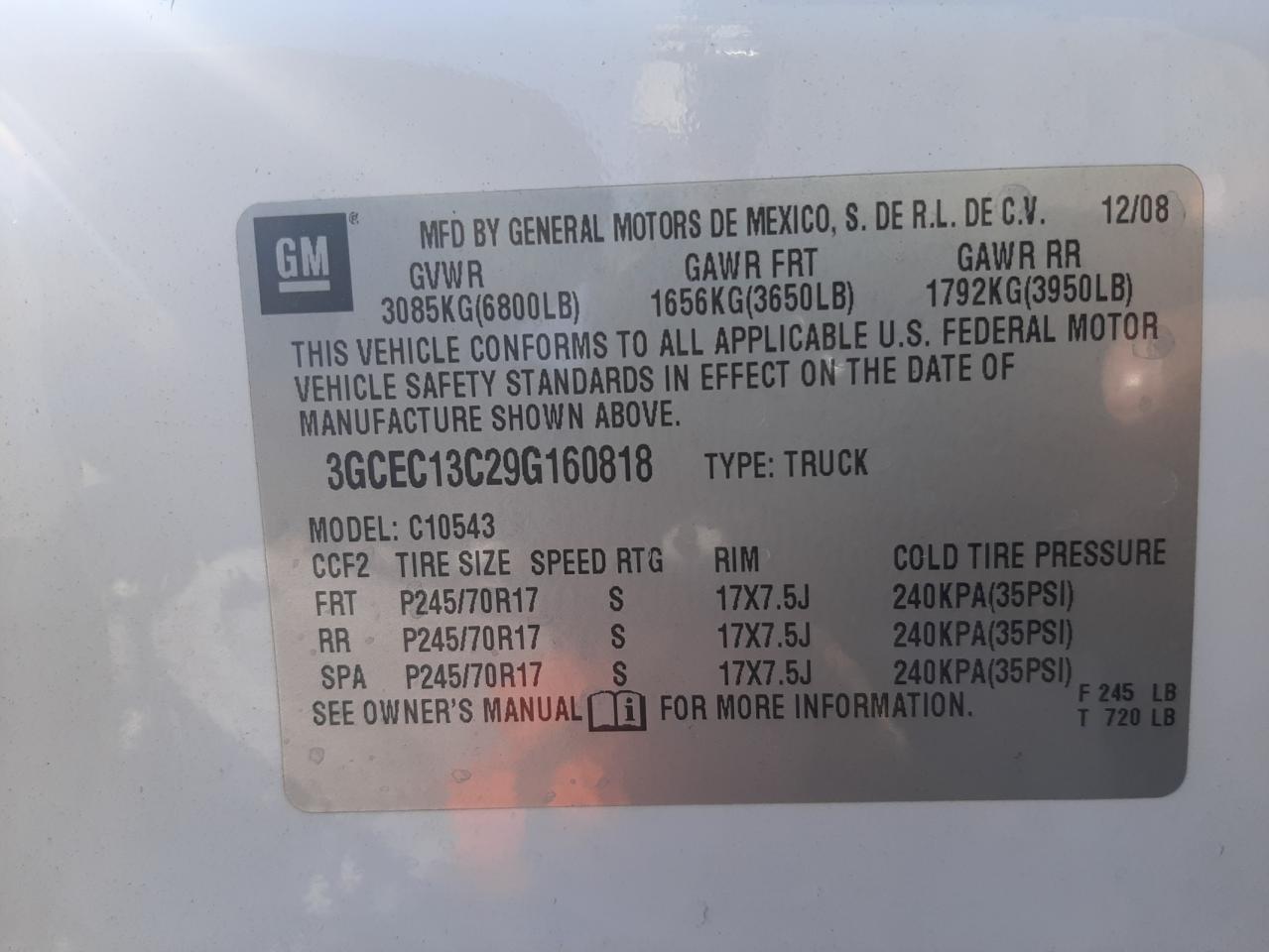 3GCEC13C29G160818 2009 Chevrolet Silverado C1500