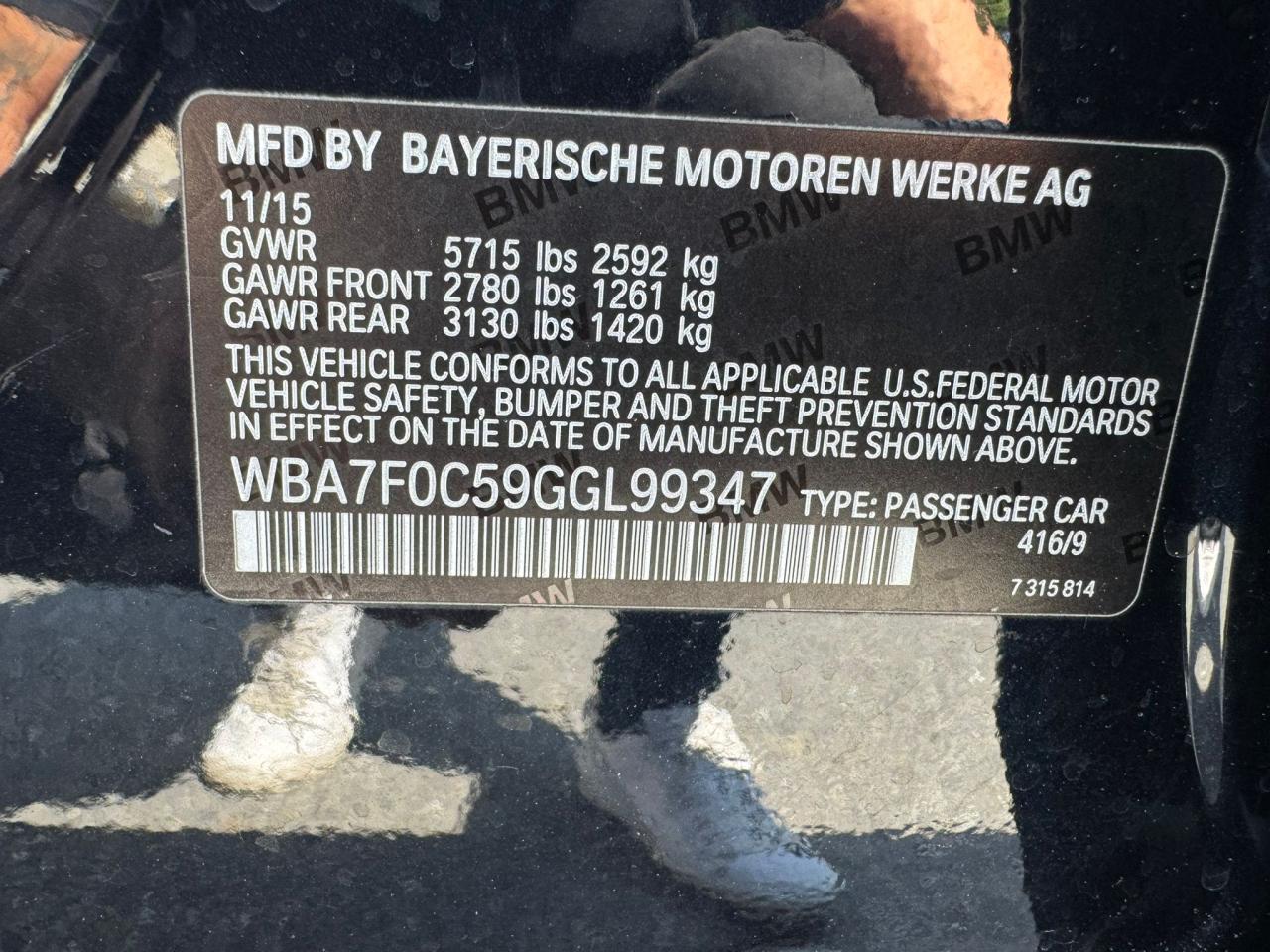 WBA7F0C59GGL99347 2016 BMW 750 I