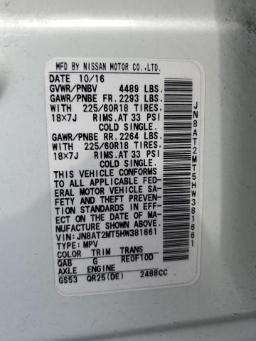 2017 Nissan Rogue S VIN: JN8AT2MT5HW381661 Lot: 55892544