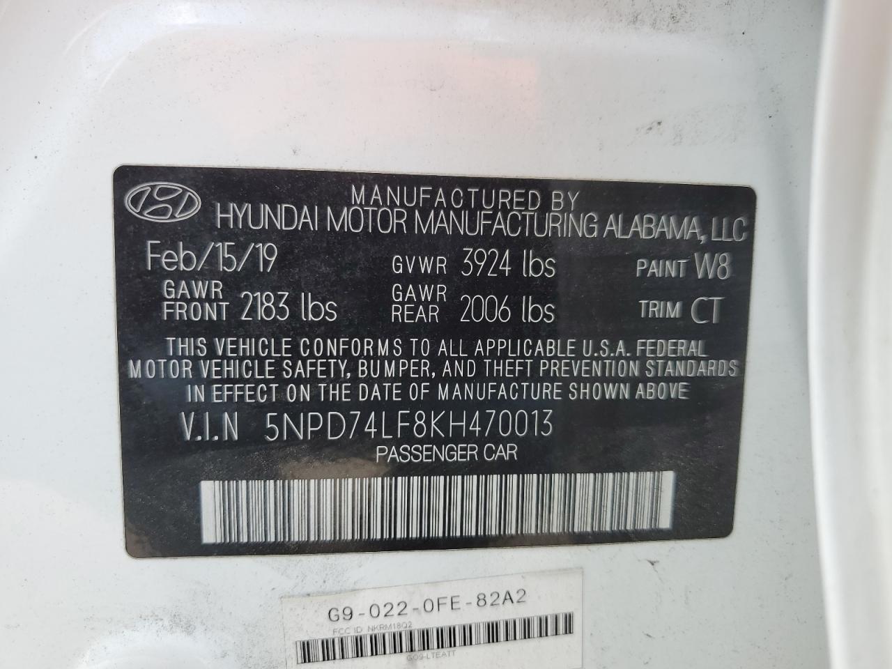 5NPD74LF8KH470013 2019 Hyundai Elantra Se