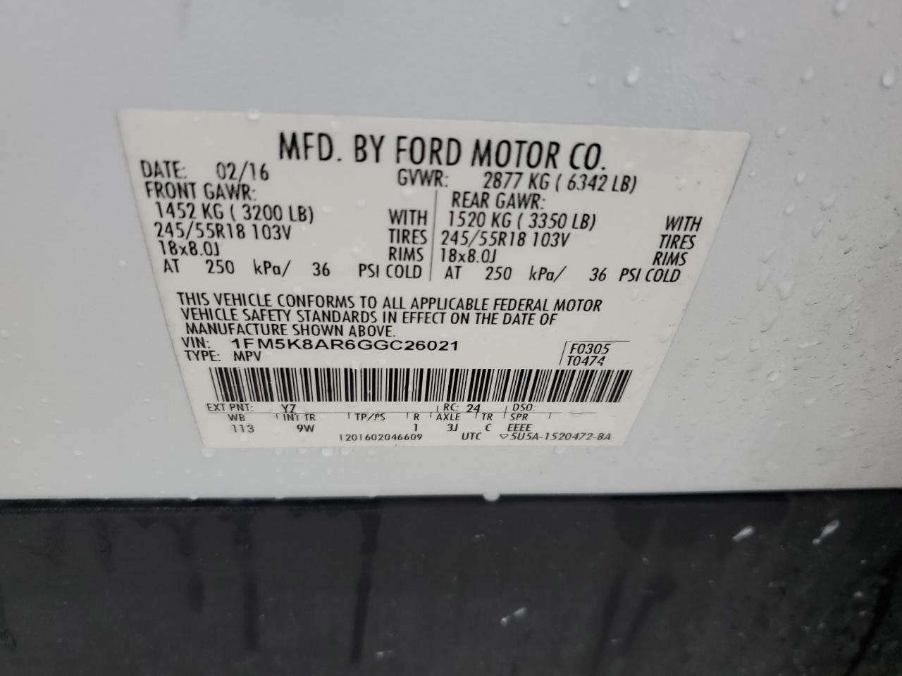 1FM5K8AR6GGC26021 2016 Ford Explorer Police Interceptor