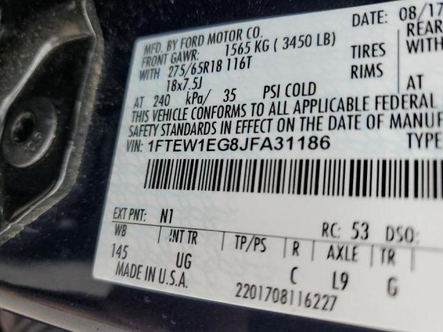 2018 Ford F150 Supercrew VIN: 1FTEW1EG8JFA31186 Lot: 54719144