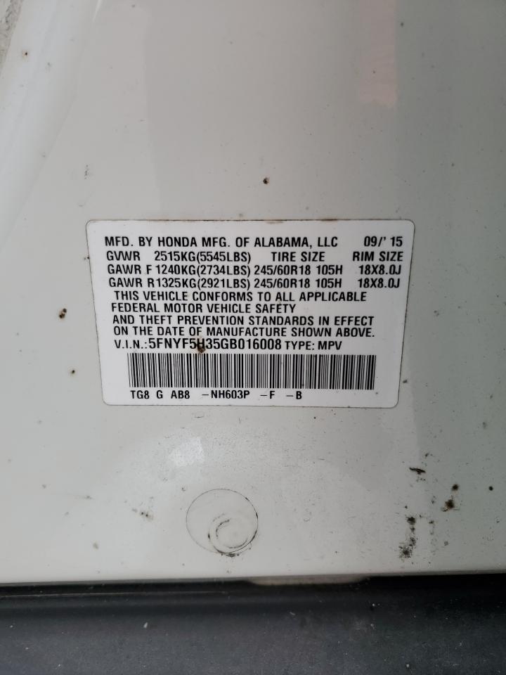 5FNYF5H35GB016008 2016 Honda Pilot Ex