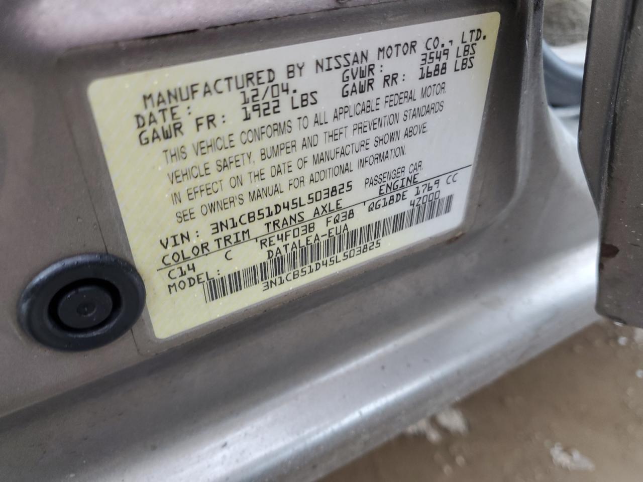 3N1CB51D45L503825 2005 Nissan Sentra 1.8