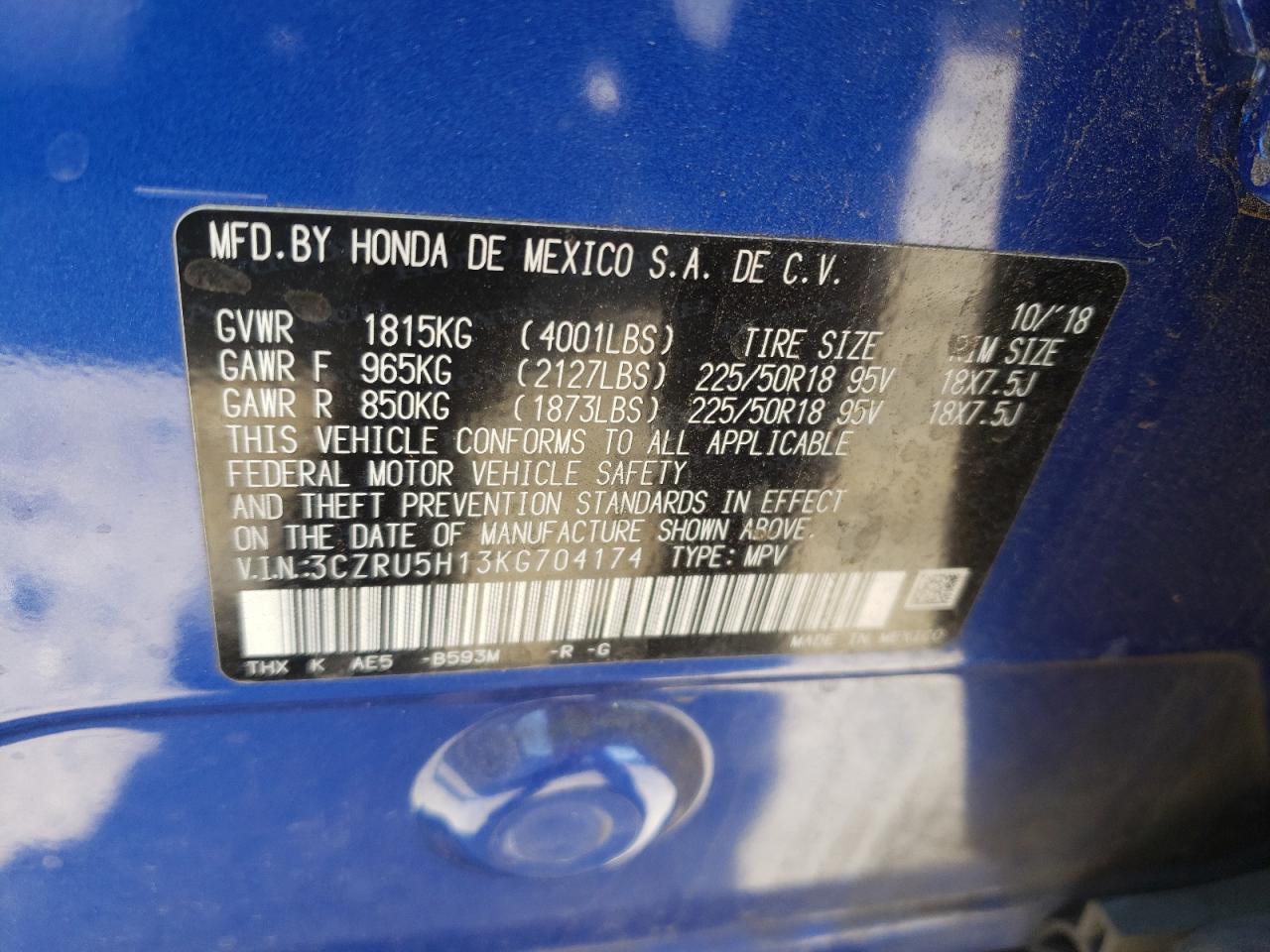 3CZRU5H13KG704174 2019 Honda Hr-V Sport