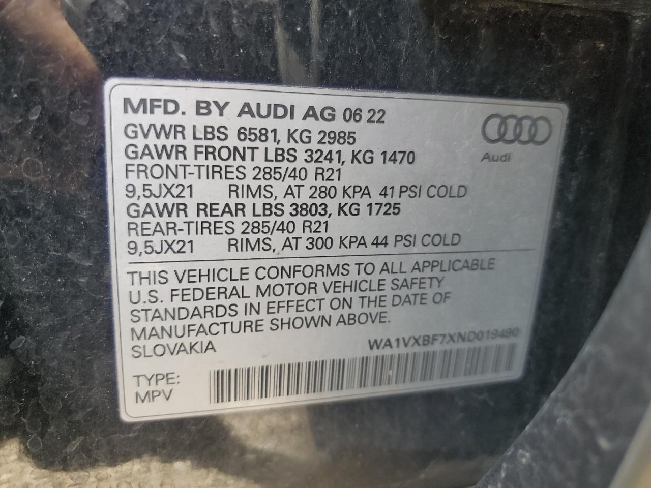 WA1VXBF7XND019490 2022 Audi Q7 Prestige