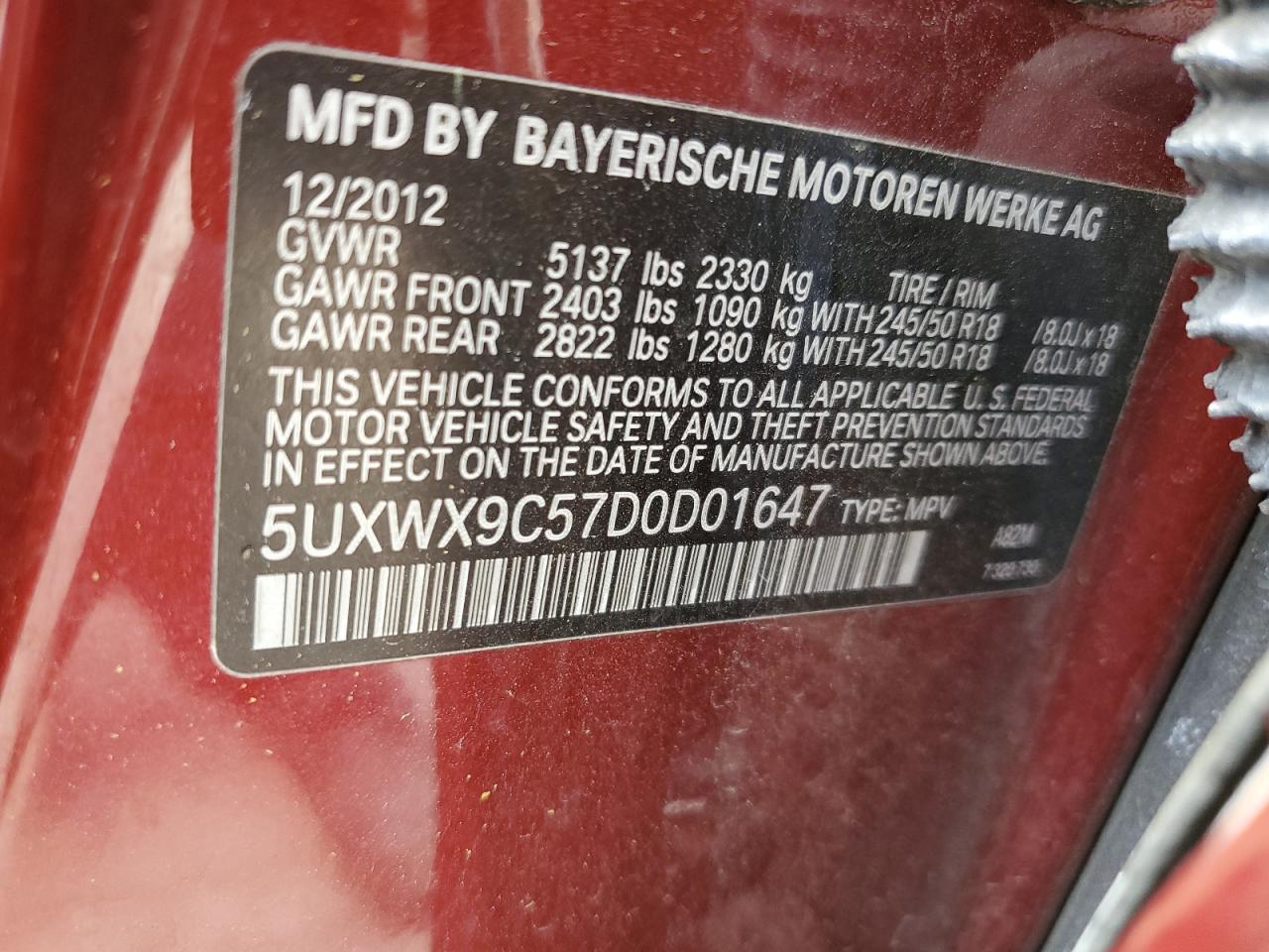 5UXWX9C57D0D01647 2013 BMW X3 xDrive28I