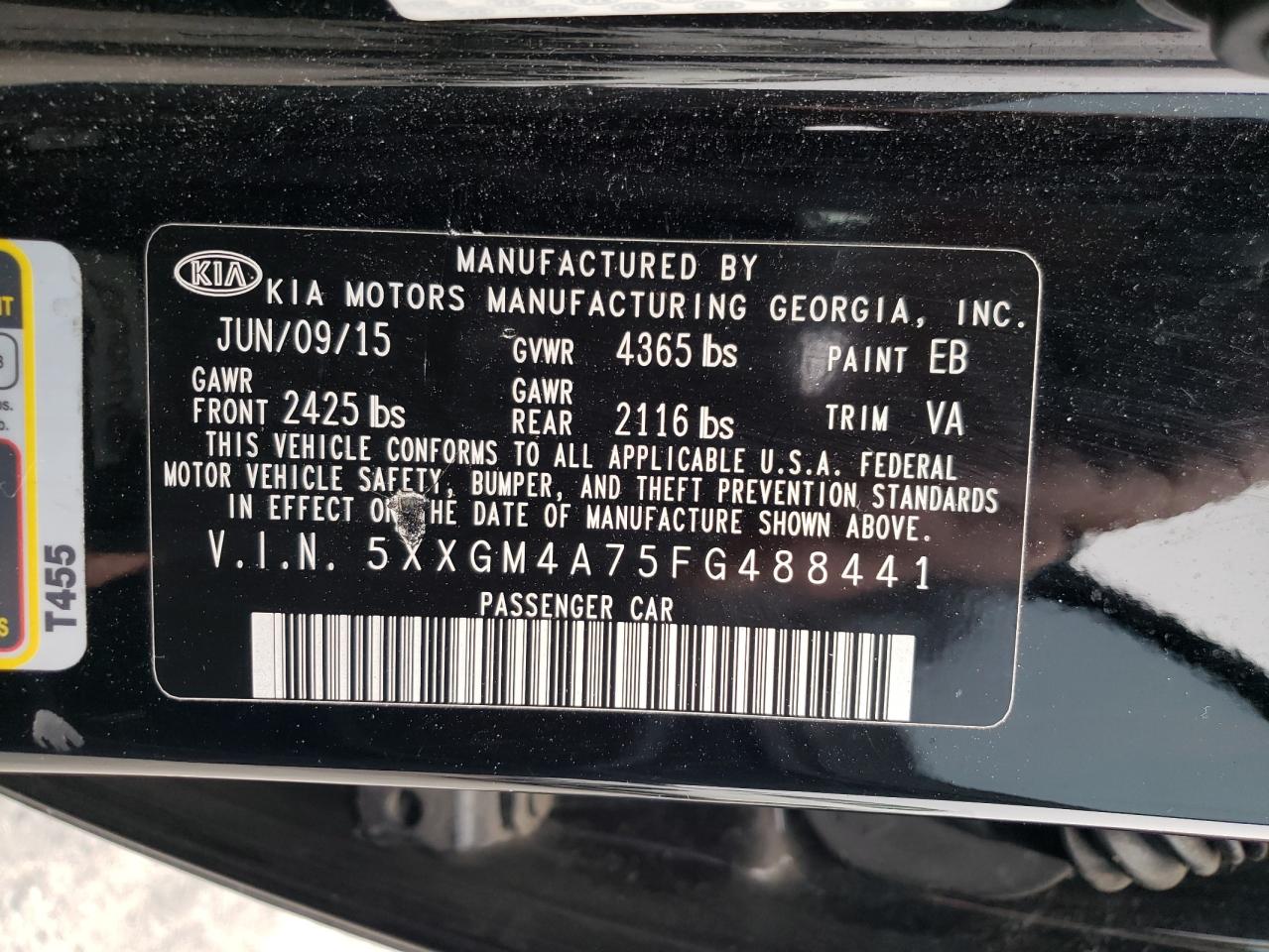 5XXGM4A75FG488441 2015 Kia Optima Lx