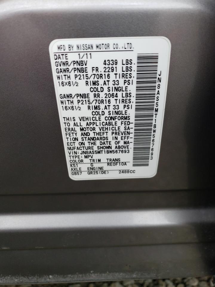 JN8AS5MT1BW567693 2011 Nissan Rogue S