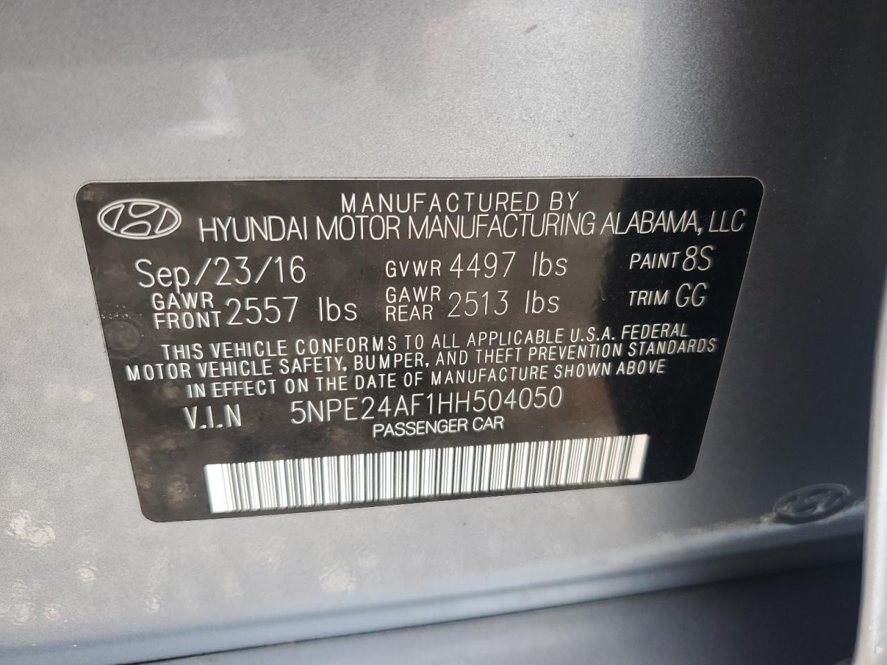 5NPE24AF1HH504050 2017 Hyundai Sonata Se