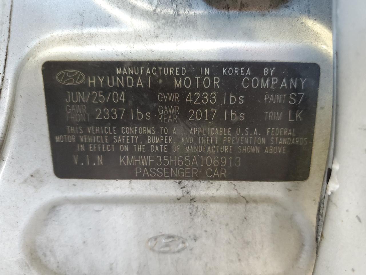 KMHWF35H65A106913 2005 Hyundai Sonata Gls