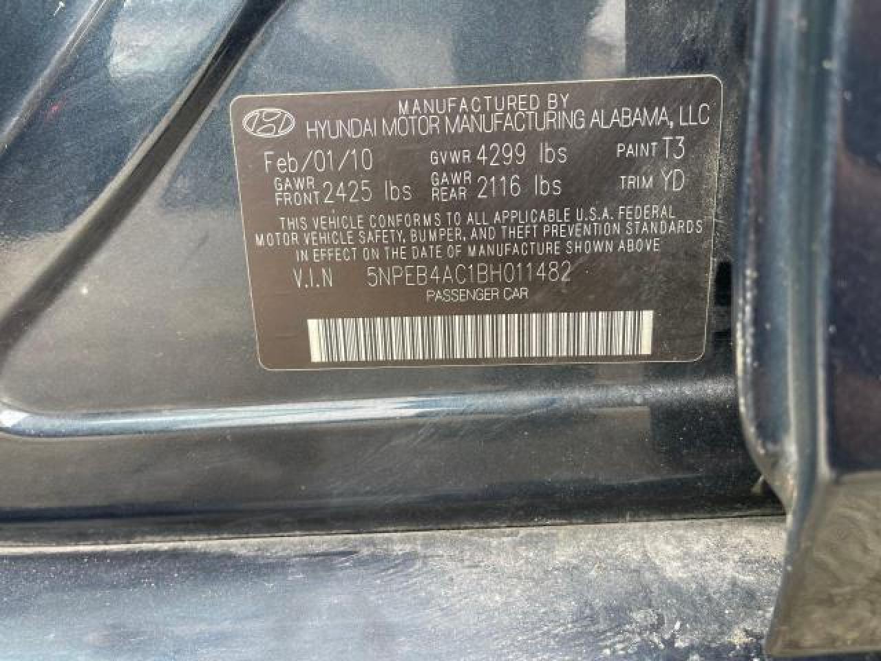 5NPEB4AC1BH011482 2011 Hyundai Sonata Gls