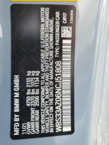 2022 BMW M4 Competition VIN: WBS33AZ06NCJ51808 Lot: 55708384