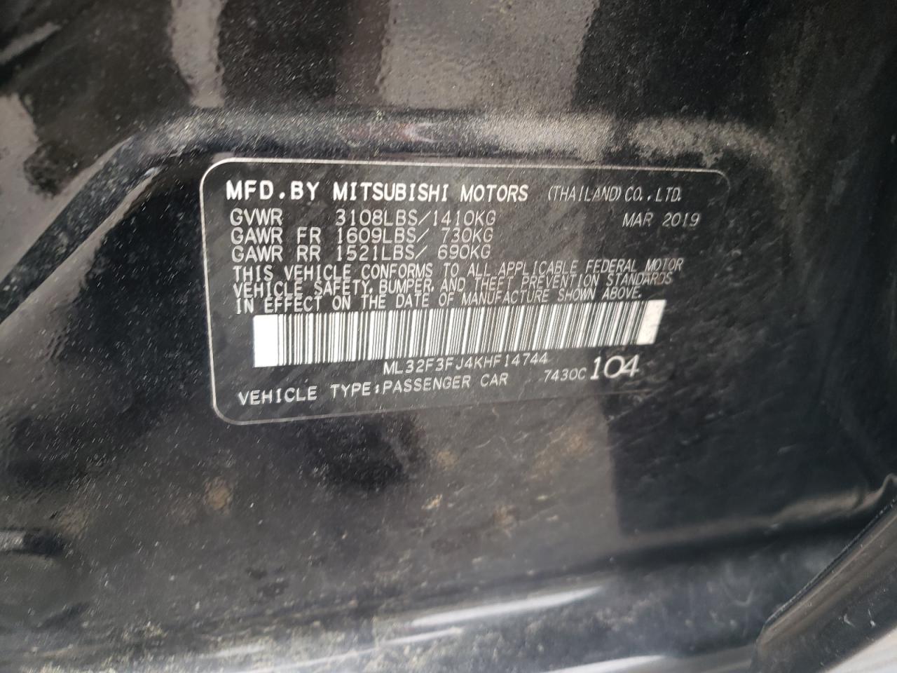 ML32F3FJ4KHF14744 2019 Mitsubishi Mirage G4 Es