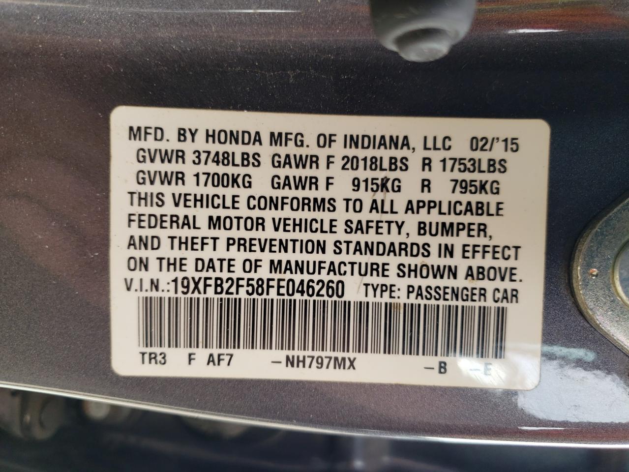 19XFB2F58FE046260 2015 Honda Civic Lx 19XFB2F58FE046260 2015 Honda Civic Lx