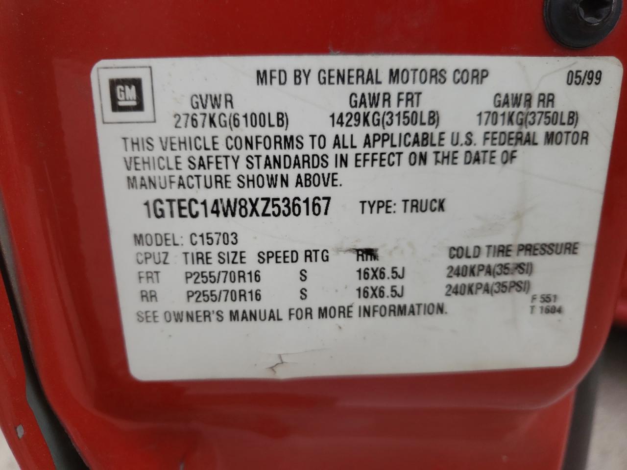 1GTEC14W8XZ536167 1999 GMC New Sierra C1500