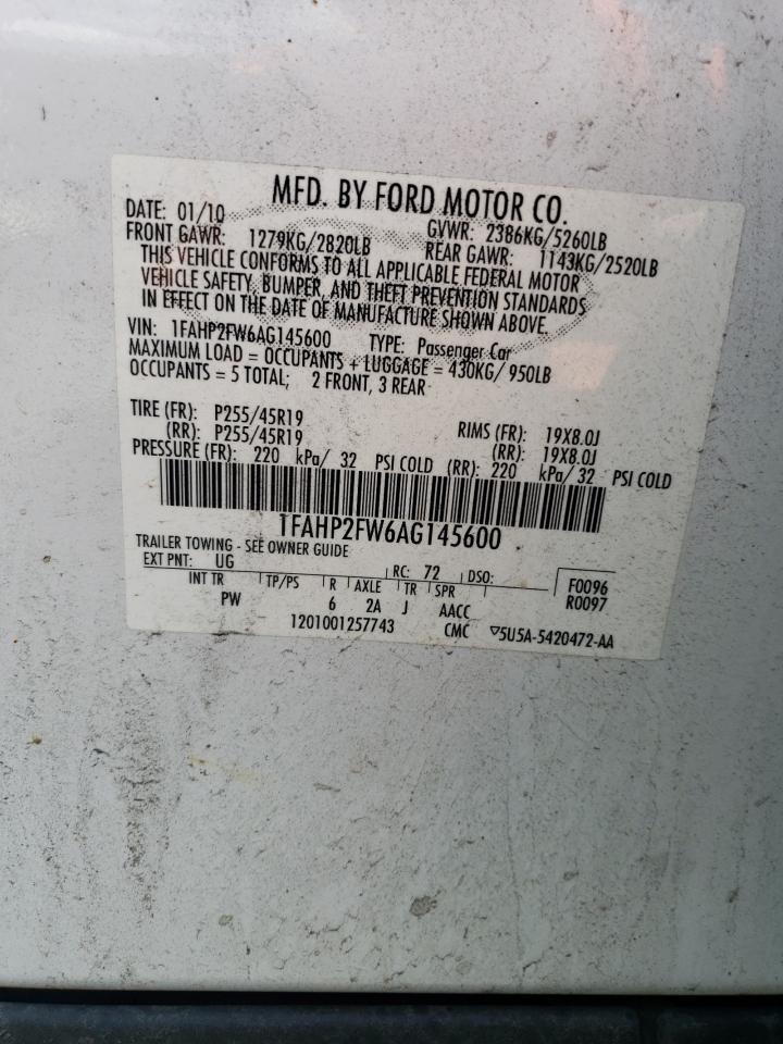 1FAHP2FW6AG145600 2010 Ford Taurus Limited