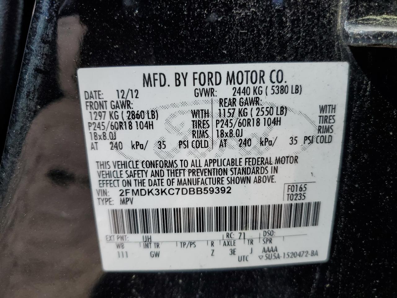 2FMDK3KC7DBB59392 2013 Ford Edge Limited