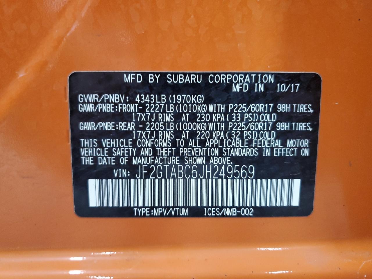 JF2GTABC6JH249569 2018 Subaru Crosstrek Premium