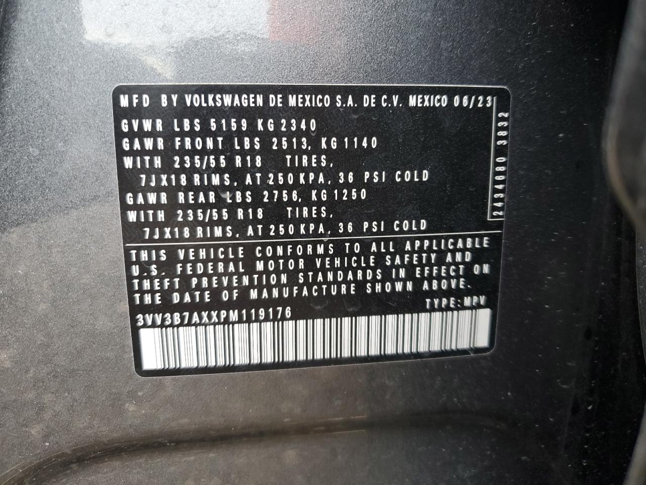 3VV3B7AXXPM119176 2023 Volkswagen Tiguan Se