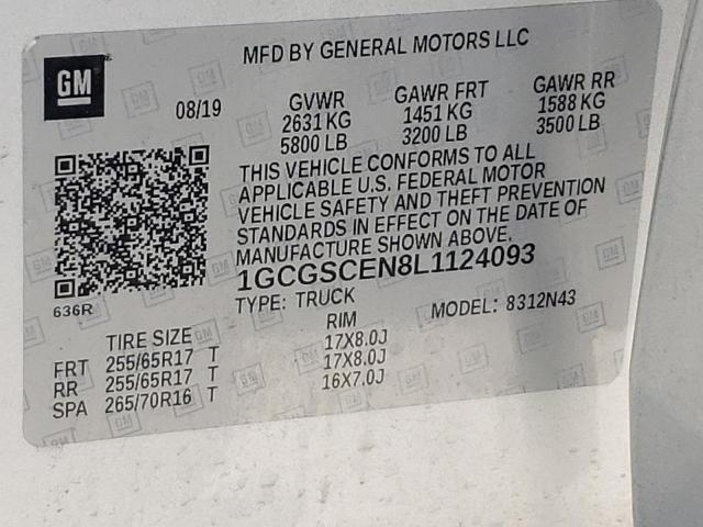 2020 Chevrolet Colorado Lt VIN: 1GCGSCEN8L1124093 Lot: 56255924