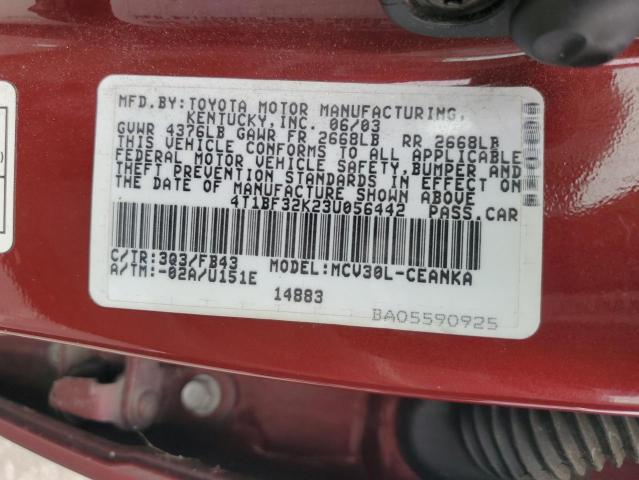 2003 Toyota Camry Le VIN: 4T1BF32K23U056442 Lot: 56075494