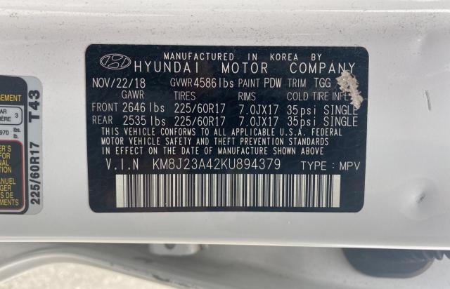 2019 Hyundai Tucson Se VIN: KM8J23A42KU894379 Lot: 54651684