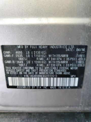 2016 Subaru Outback 2.5I Limited VIN: 4S4BSBNC6G3332613 Lot: 54023414