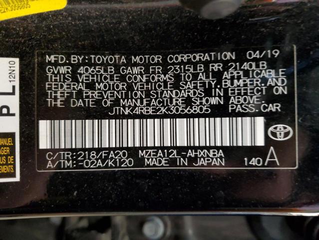 2019 Toyota Corolla Se VIN: JTNK4RBE2K3056805 Lot: 54606414