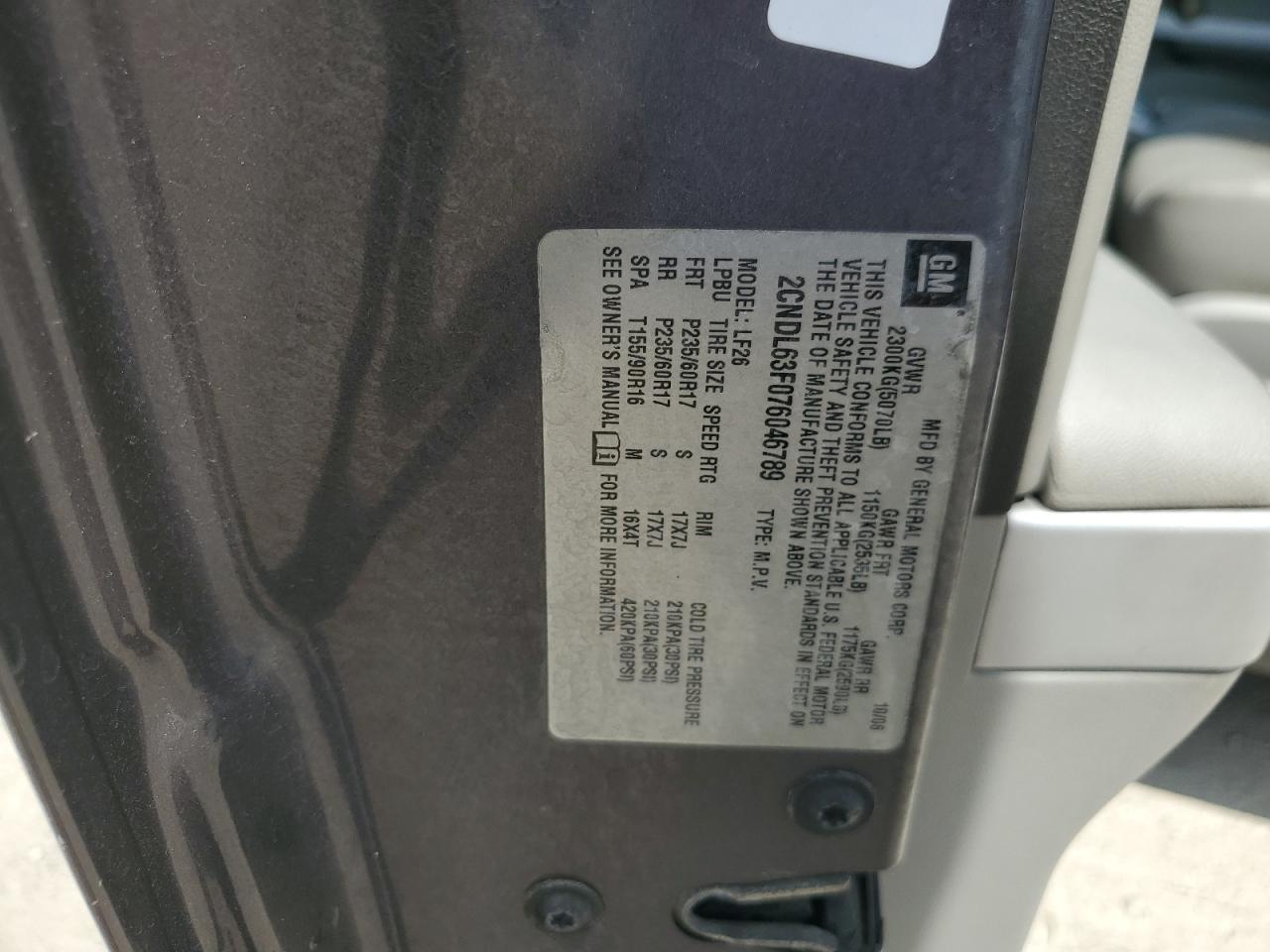 2CNDL63F076046789 2007 Chevrolet Equinox Lt