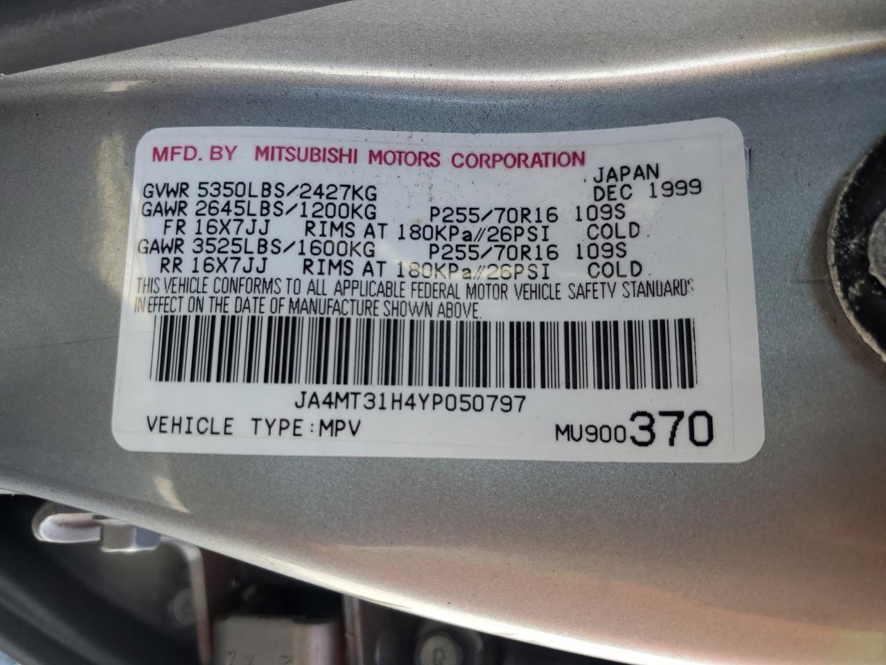 JA4MT31H4YP050797 2000 Mitsubishi Montero Sport Ls