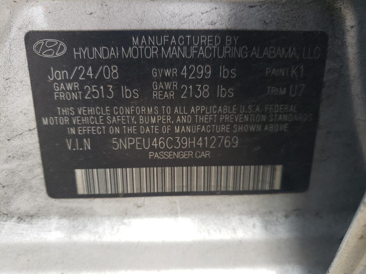 5NPEU46C39H412769 2009 Hyundai Sonata Se