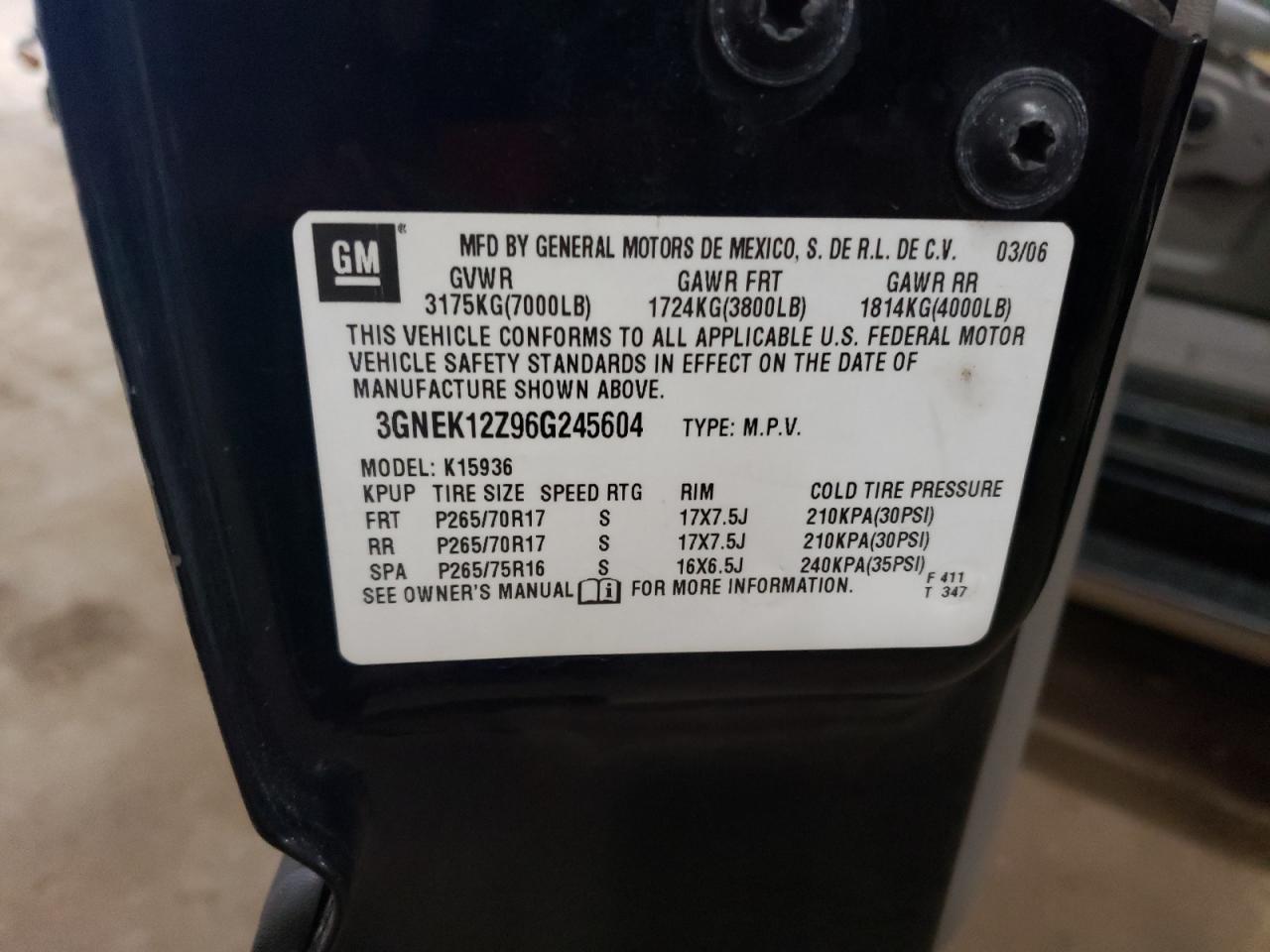 3GNEK12Z96G245604 2006 Chevrolet Avalanche K1500