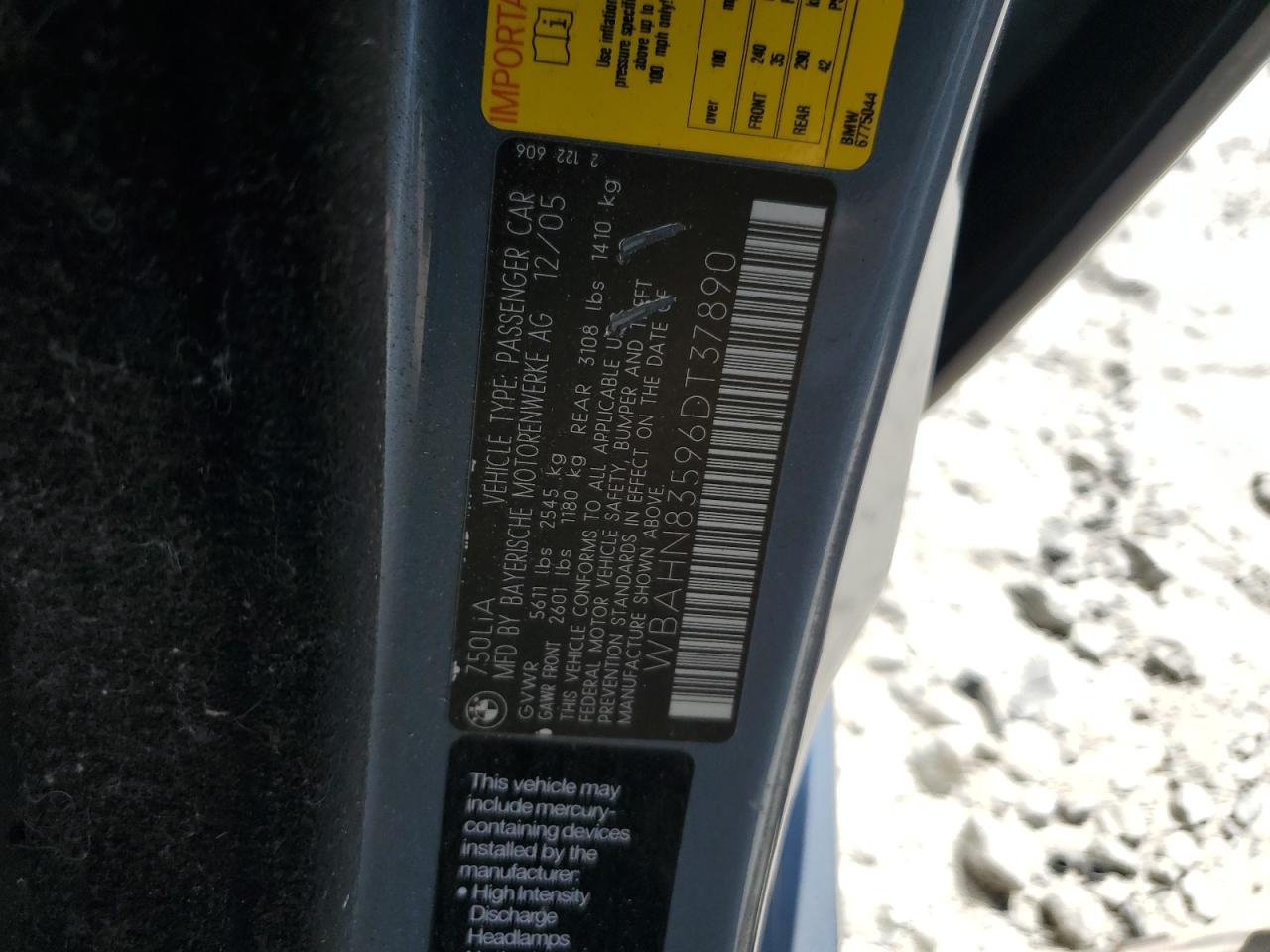 WBAHN83596DT37890 2006 BMW 750 Li