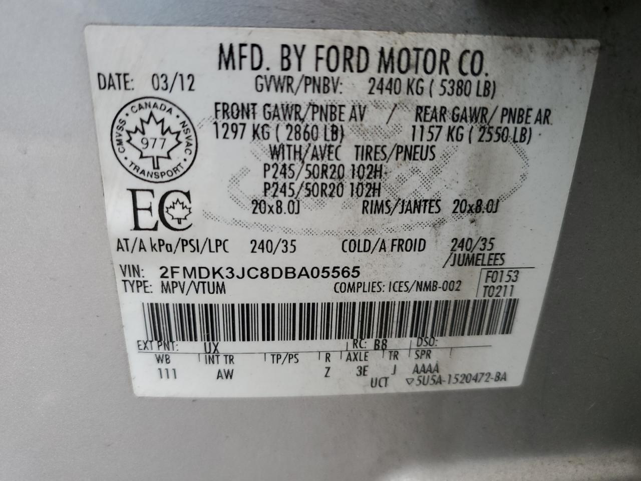 2FMDK3JC8DBA05565 2013 Ford Edge Sel