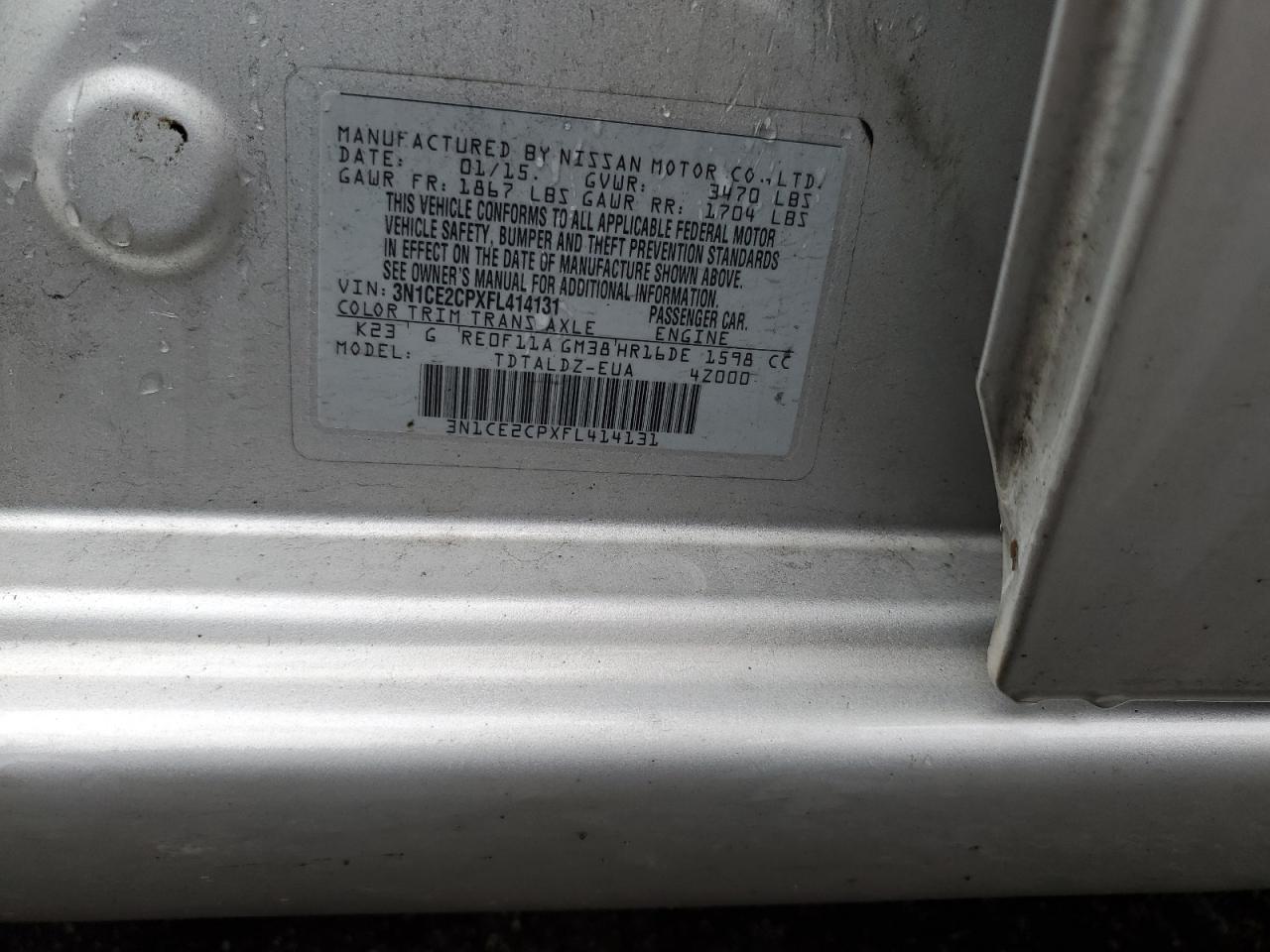 3N1CE2CPXFL414131 2015 Nissan Versa Note S