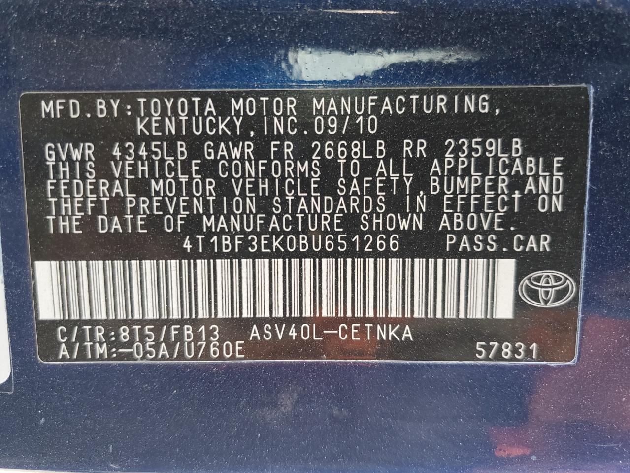 4T1BF3EK0BU651266 2011 Toyota Camry Base