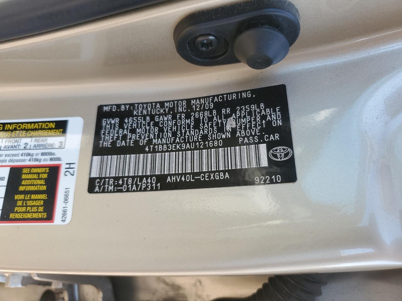 4T1BB3EK9AU121680 2010 Toyota Camry Hybrid