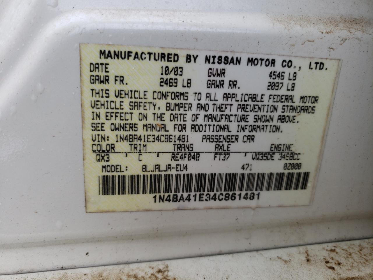 1N4BA41E34C861481 2004 Nissan Maxima Se